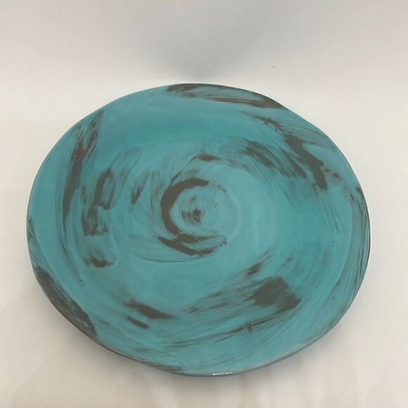 Italy Turquoise Swirl 8 1/2 In Plate Handmade And Painted Distressed Exquisite - Picture 3 of 5
